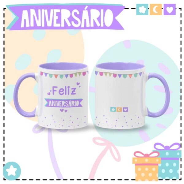 Arte Digital Caneca Aniversário Roxa Png - Imagem 4