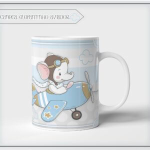 arte digital caneca elefantinho aviador arquivo digital sublimacao caneca
