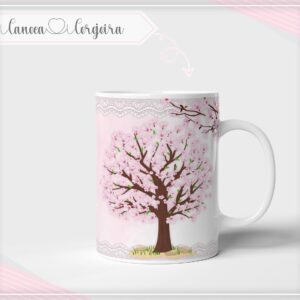 arte digital caneca floral cerejeira arquivo digital sublimacao caneca