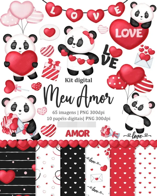 Arte Digital Panda: Kit Meu Amor em Alta Resolução