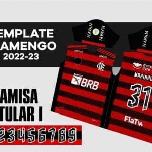 Arte Template Camisa Flamengo Titular 2022-23 Vetor