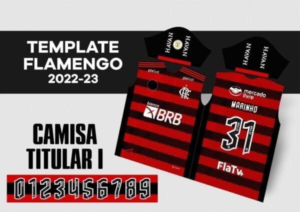 Arte Template Camisa Flamengo Titular 2022-23 Vetor