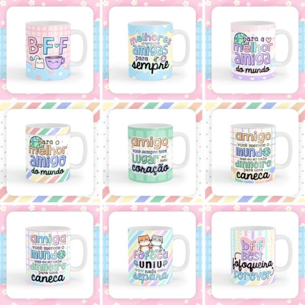 Artes Caneca Amizade Dia das Amigas Sublimação + Caixinha