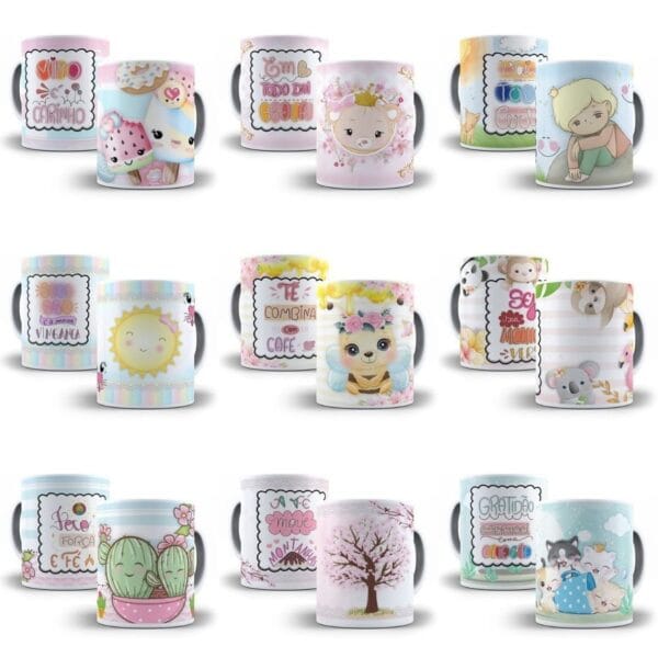 Artes Caneca Personagens Motivacional Cute Fofas Editável