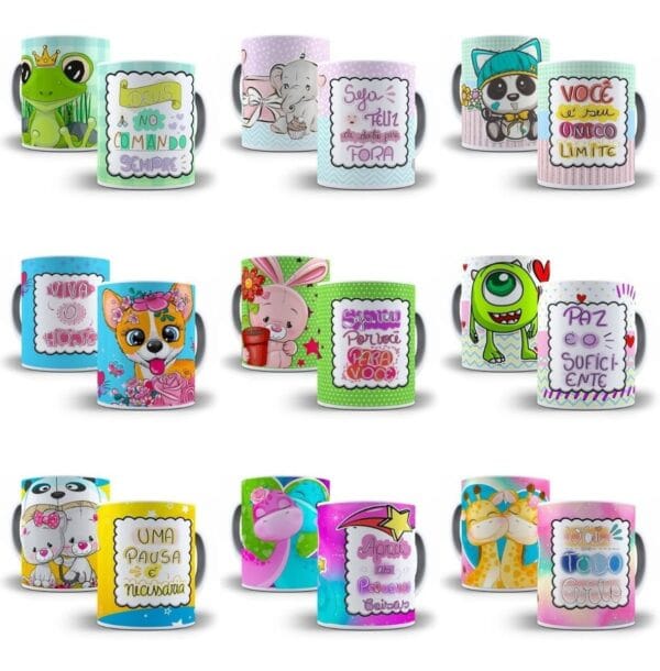 Artes Caneca Personagens Motivacional Cute Fofas Editável