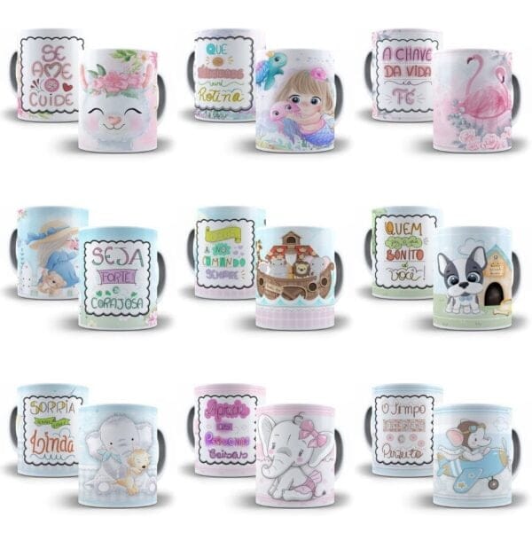 Artes Caneca Personagens Motivacional Cute Fofas Editável