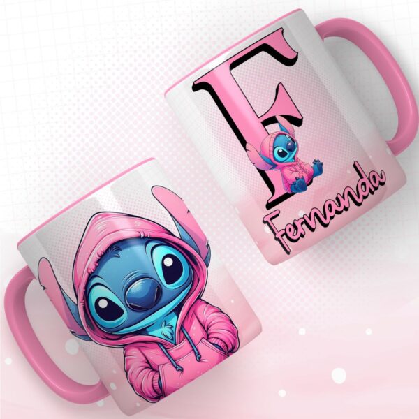 Artes Canecas Alfabeto Stitch Rosa Png e pdf - Imagem 2