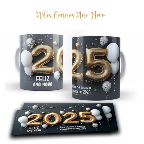 Artes Canecas Ano Novo 2025- Jpg, Corel e pdf - Imagem 4