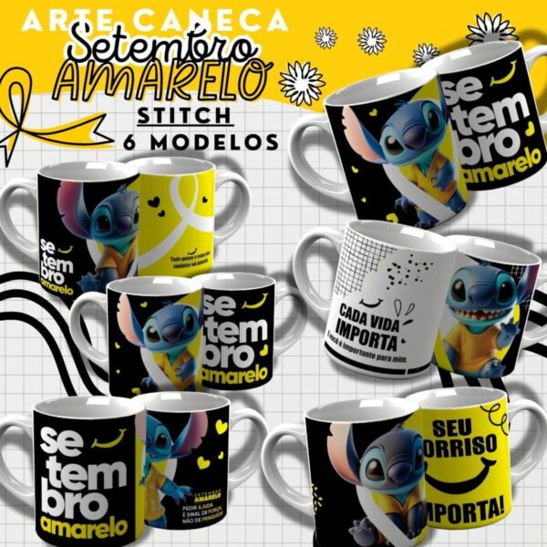 Artes Canecas Setembro Amarelo Stitch