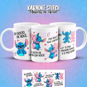 Artes Digitais Stitch em Clima de Karaoke para Caneca