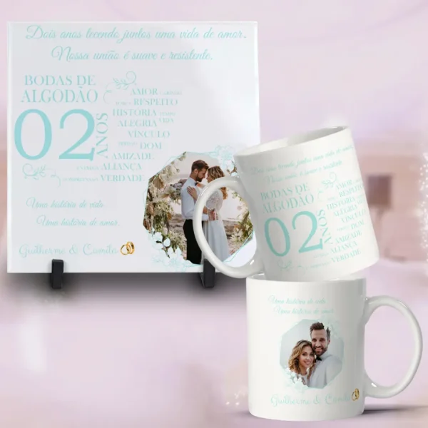 Artes para Caneca e Azulejo - Bodas de Casamento Editáveis