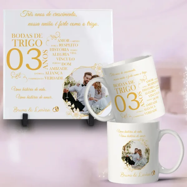 Artes para Caneca e Azulejo - Bodas de Casamento Editáveis
