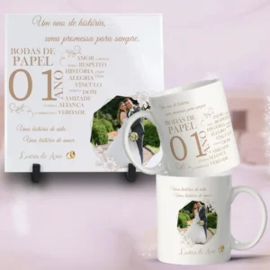 Artes para Caneca e Azulejo - Bodas de Casamento Editáveis