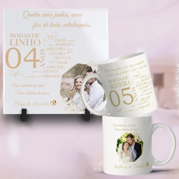 Artes para Caneca e Azulejo - Bodas de Casamento Editáveis
