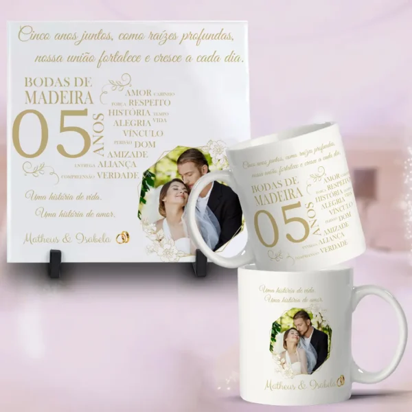 Artes para Caneca e Azulejo - Bodas de Casamento Editáveis