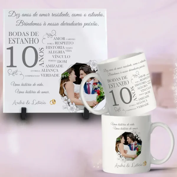Artes para Caneca e Azulejo - Bodas de Casamento Editáveis