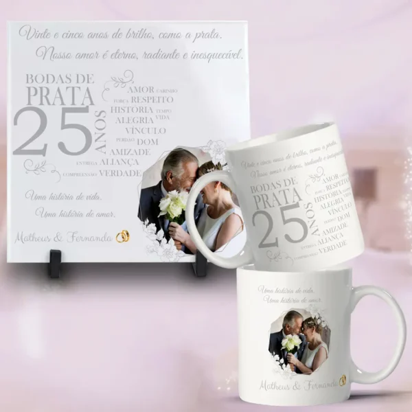 Artes para Caneca e Azulejo - Bodas de Casamento Editáveis