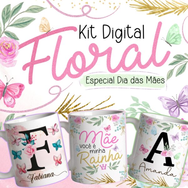 Artes Sublimação Caneca Dia das Mães Edição Alfabeto Floral