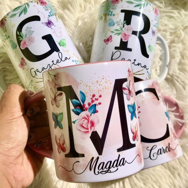 Artes Sublimação Caneca Dia das Mães Edição Alfabeto Floral