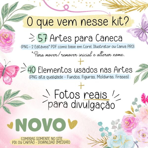 Artes Sublimação Caneca Dia das Mães Edição Alfabeto Floral