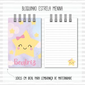 bloquinho 10x15 estrela menina arquivo digital arte digital