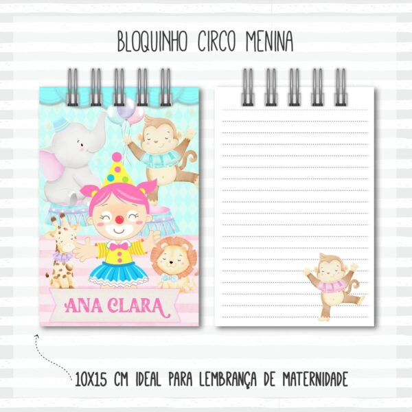 Bloquinho Anotações Bebê Circo Menina - Arquivo Digital