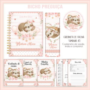 caderneta de vacina bicho preguica menina arquivo digital papelaria digital