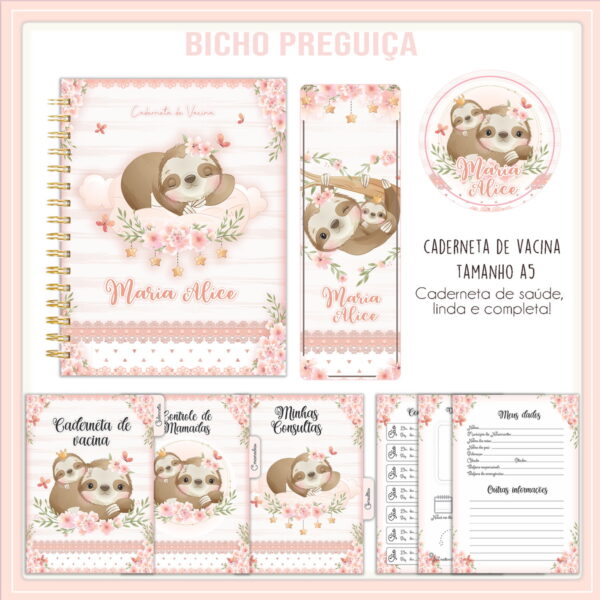 Caderneta de Vacina Bicho Preguiça Menina - Arquivo Digital