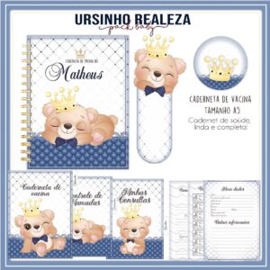 caderneta de vacina ursinho realeza menino arquivo digital bebe