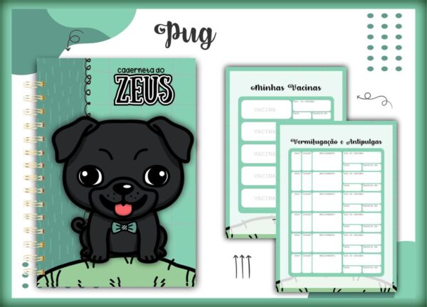 Caderneta Vacina Pet Pug Preto Macho - Arquivo Digital