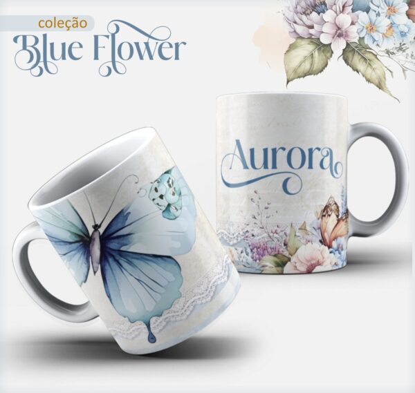 Caderno Feminino Blue Flower - Arquivo Digital