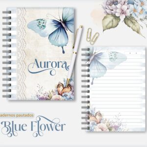 Caderno Feminino Blue Flower - Arquivo Digital