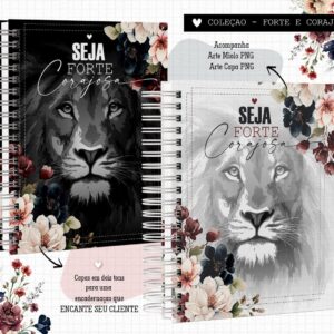 caderno forte e corajosa floral arquivo digital encadernacao