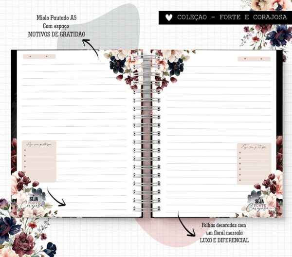 Caderno Forte e Corajosa Floral - Arquivo Digital - Imagem 2