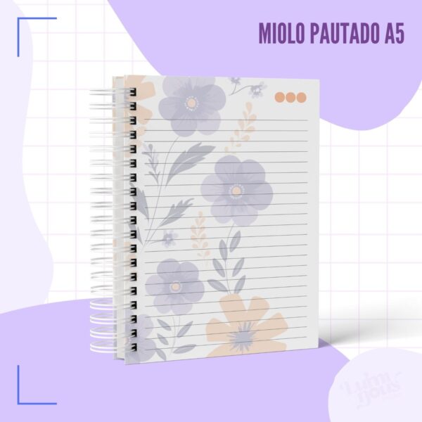 Caderno Pautado Floral Roxo - Arquivo Digital