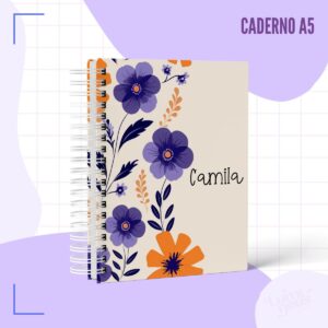 Caderno Pautado Floral Roxo - Arquivo Digital