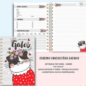caderno universitario gata arquivo digital kit digital