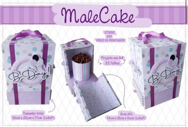 Caixa para mini bolo e gaveta (MaleCake) - Arquivo Digital