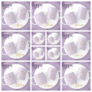 canecas signos lilas arquivo digital papelaria personalizada