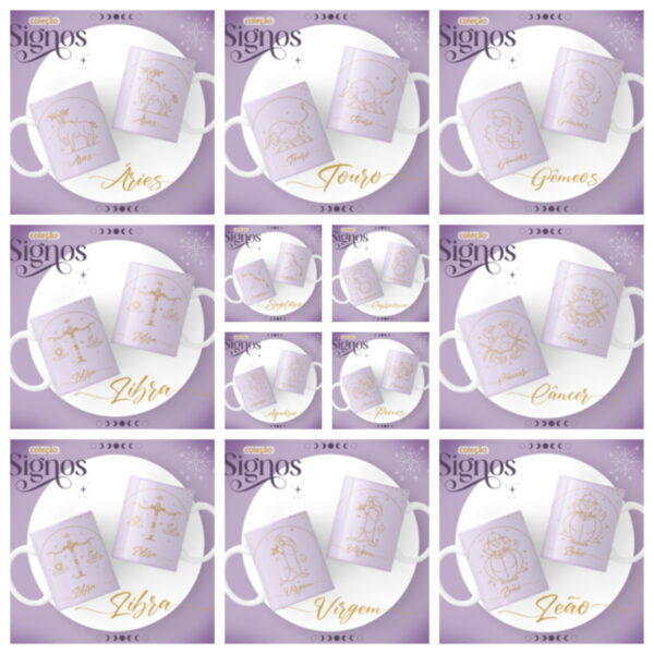 Canecas Signos Lilás - Arquivo Digital
