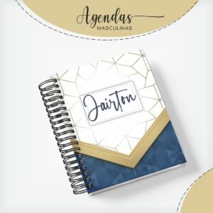 capa agenda masculina azul com dourado arquivo digital digital