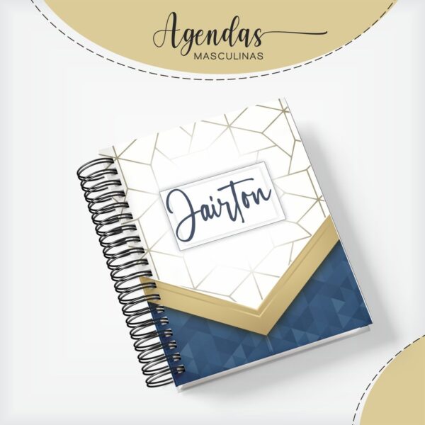 Capa Agenda Masculina Azul com Dourado - Arquivo Digital