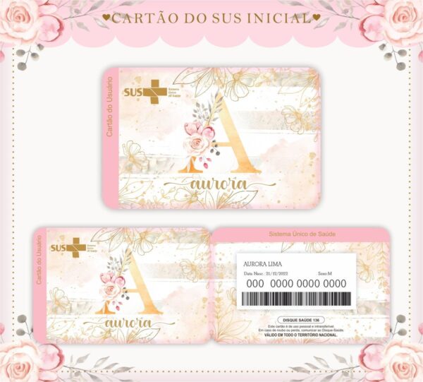 Cartão Sus Inicial Dourada Menina - Arquivo Digital