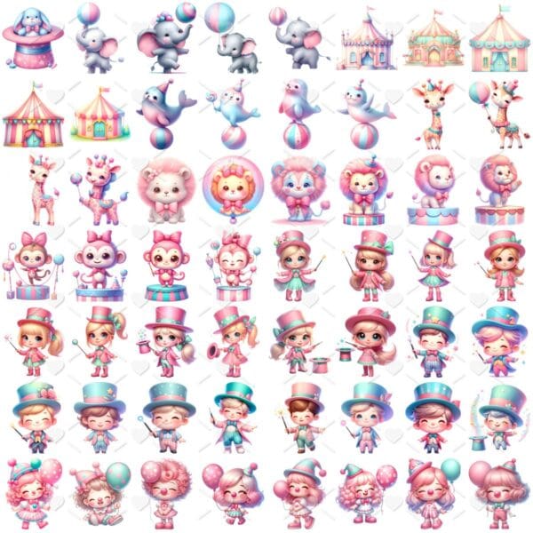 Cliparts Circo Rosa Aquarela Png Imagens Baby 3D Menina