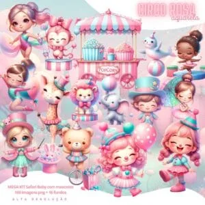 Cliparts Circo Rosa Aquarela Png Imagens Baby 3D Menina