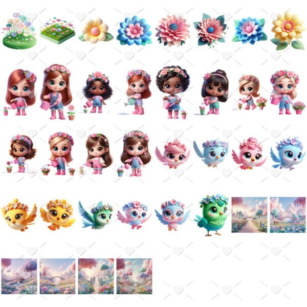 Cliparts Jardim Encantado 3D Mascotes Baby Girls Png Cute