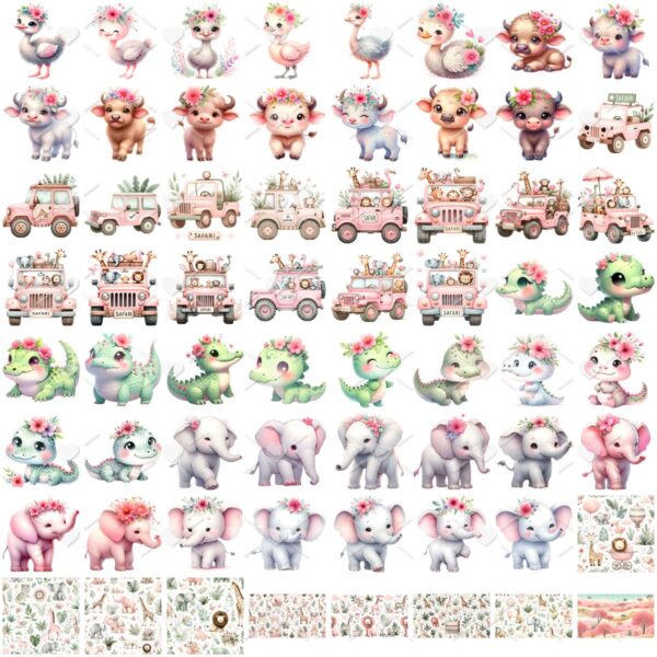 Cliparts Safari Rosa Aquarela Png Imagens Baby 3D Cute Bebês