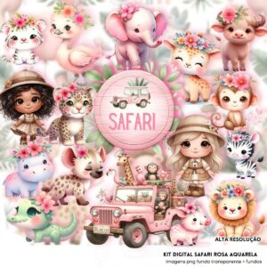 Cliparts Safari Rosa Aquarela Png Imagens Baby 3D Cute Bebês
