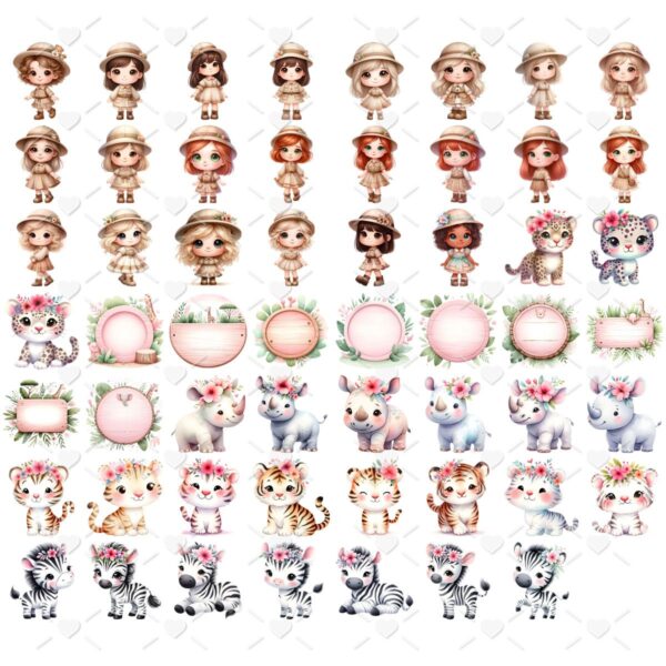 Cliparts Safari Rosa Aquarela Png Imagens Baby 3D Cute Bebês
