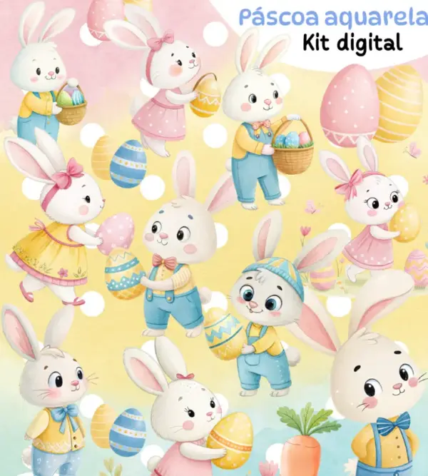 Coelhinhos Aquarela Png Kit Pascoa Para Designs Comerciais Use